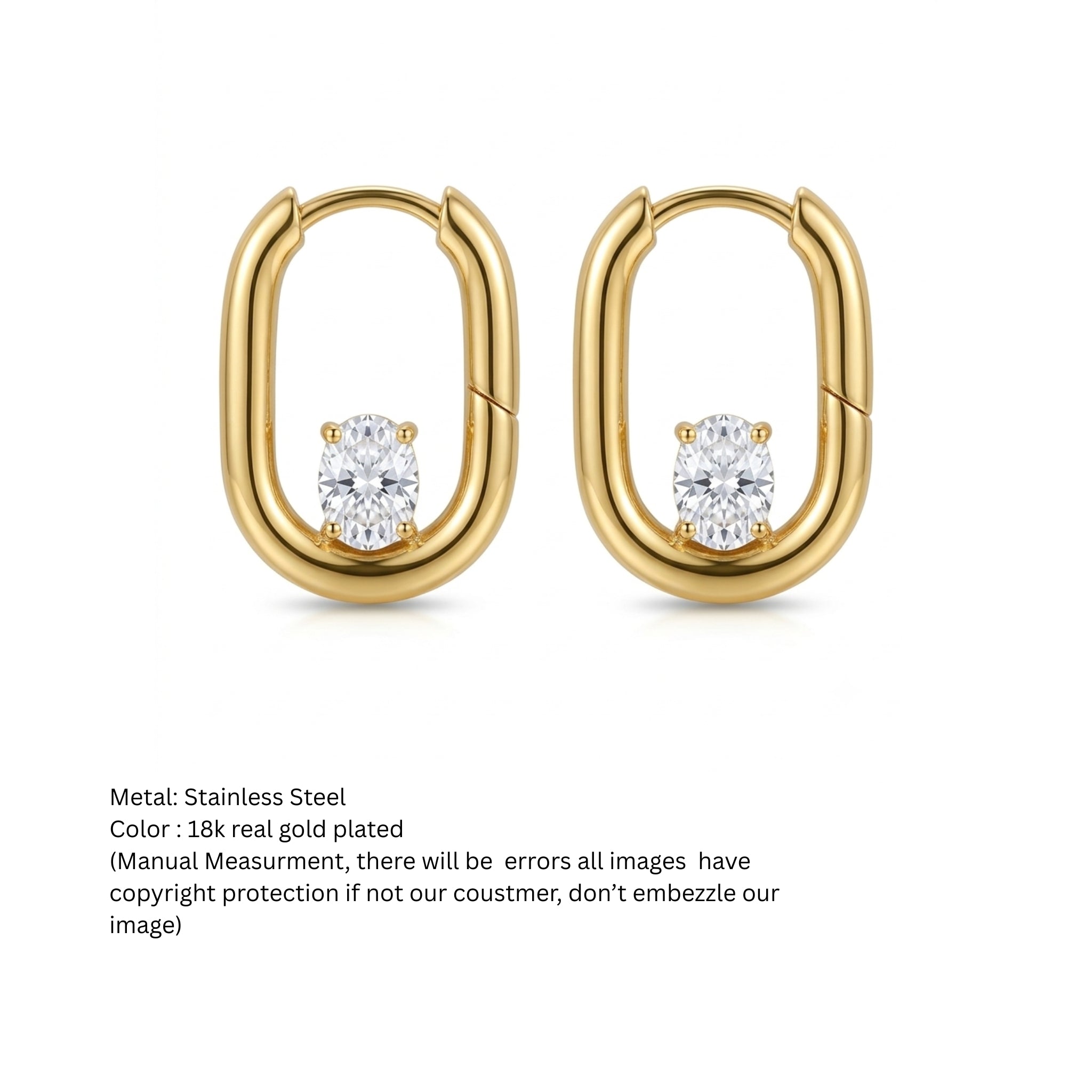 Gold-Tone Oval Hoop Earrings with Solitaire Stone