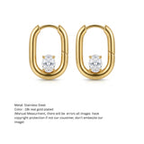 Gold-Tone Oval Hoop Earrings with Solitaire Stone