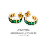 18K Gold Plated Emerald Green Huggie Hoop Earrings