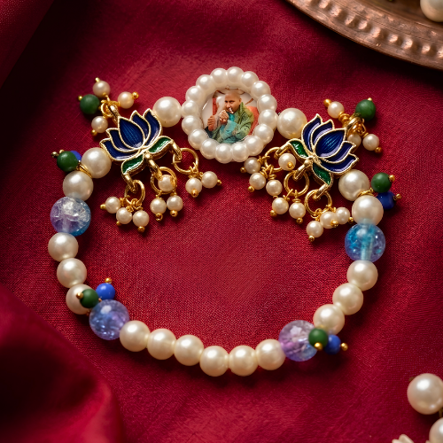 Elegant Devotional Pearl & Lotus Bracelet