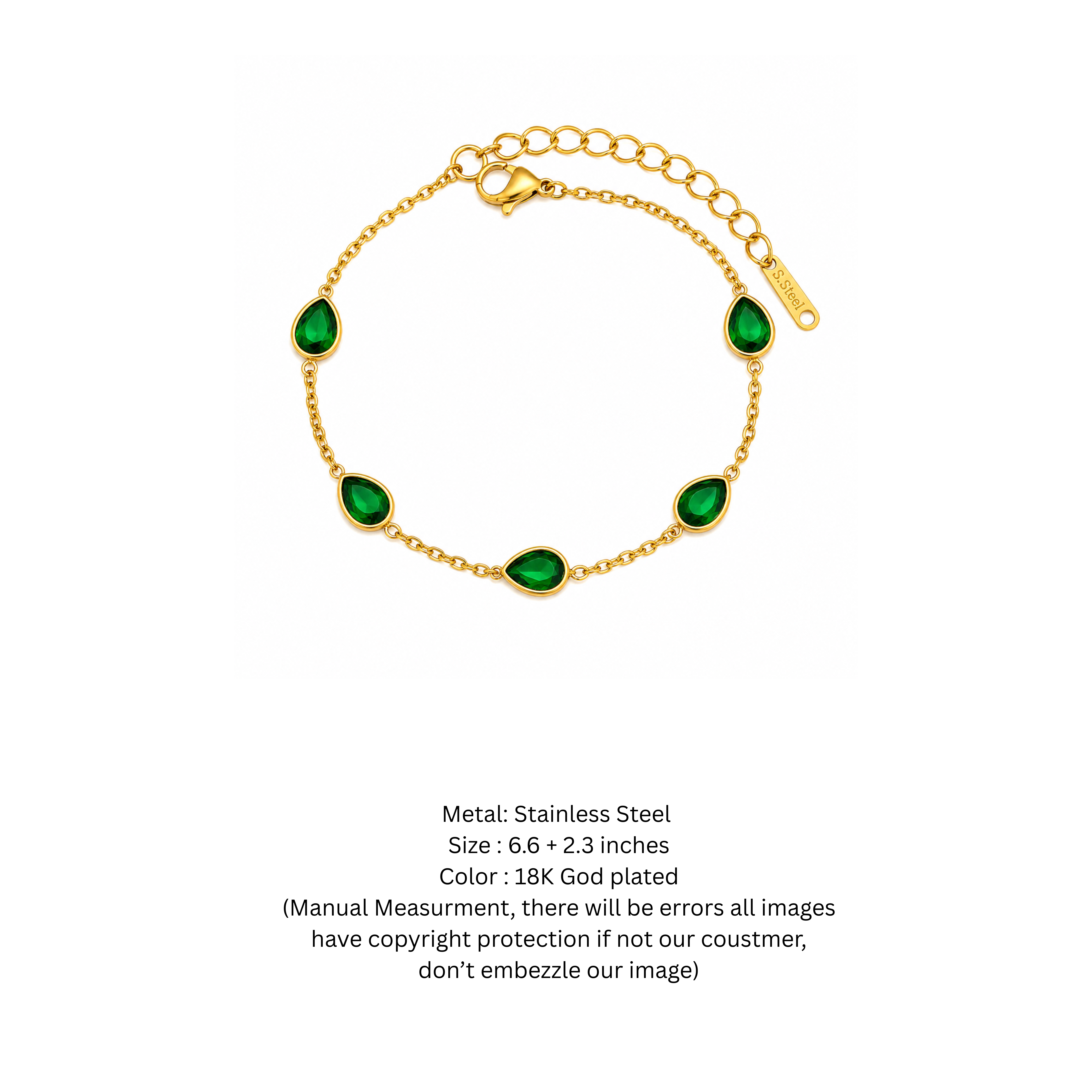 Luxury Gold & Emerald-Green Tear-Drop Bezel Bracelet