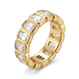 18k Yellow Gold Bezel-Set Emerald Cut Cubic Zirconia Eternity Ring