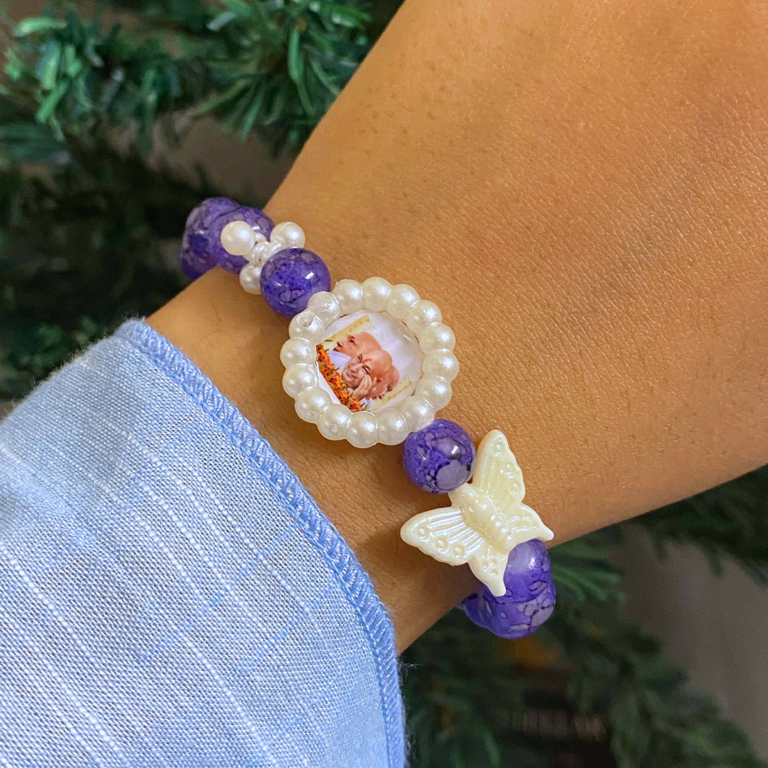Spiritual Elegance Purple Agate Devotional Bead Bracelet