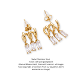 18K Gold Plated Triple Layer Huggie Hoop Earrings with Baguette Charms