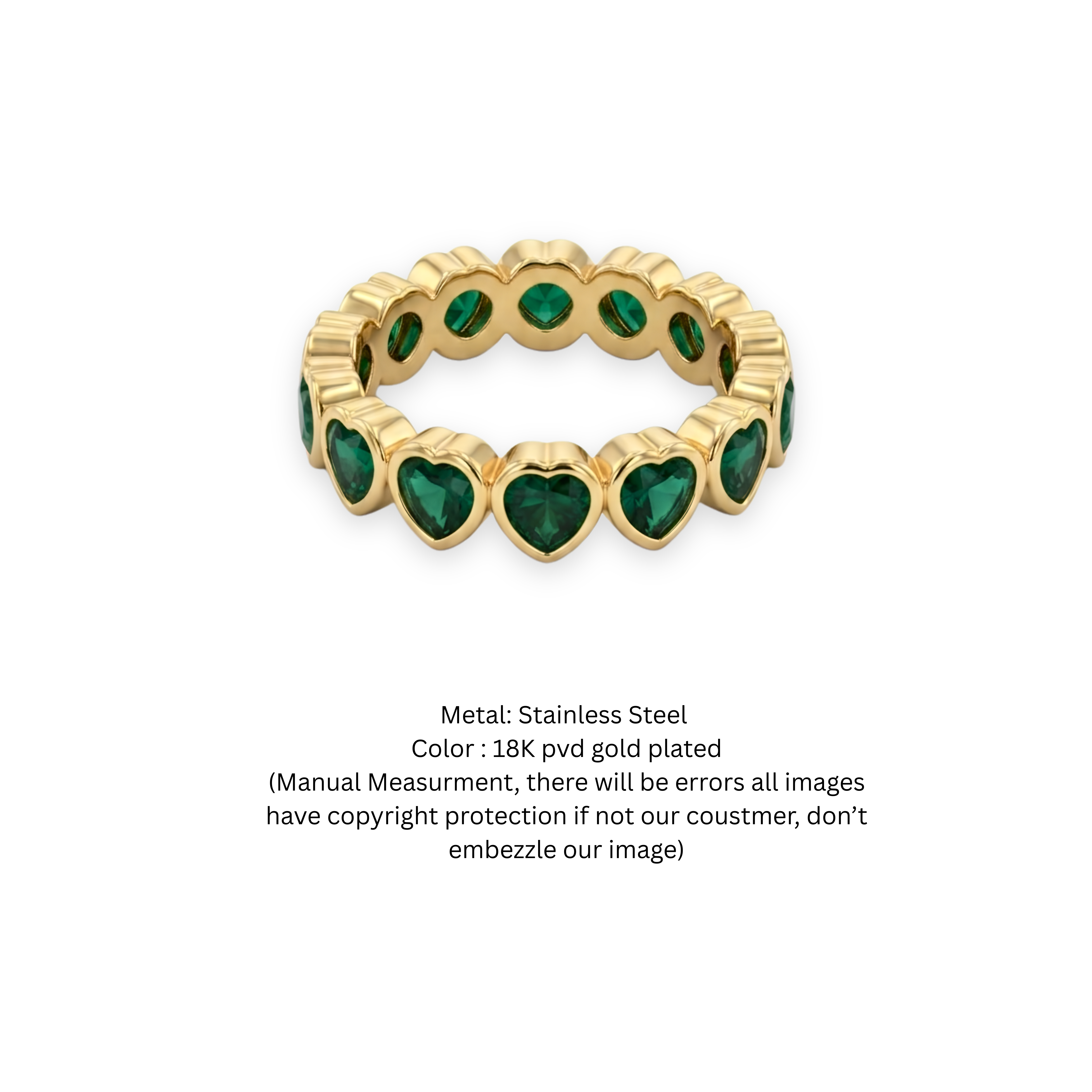 18K Gold-Plated Emerald Heart Eternity Band Ring