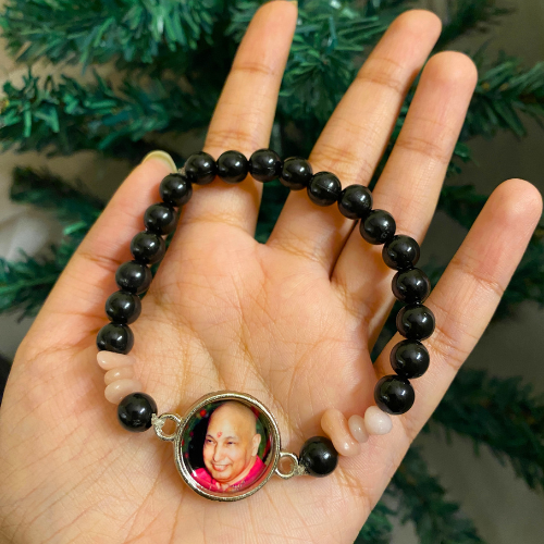 Divine Grace Black Tourmaline & Rose Quartz Guru Bracelet – Handcrafted Spiritual Devotional Mala