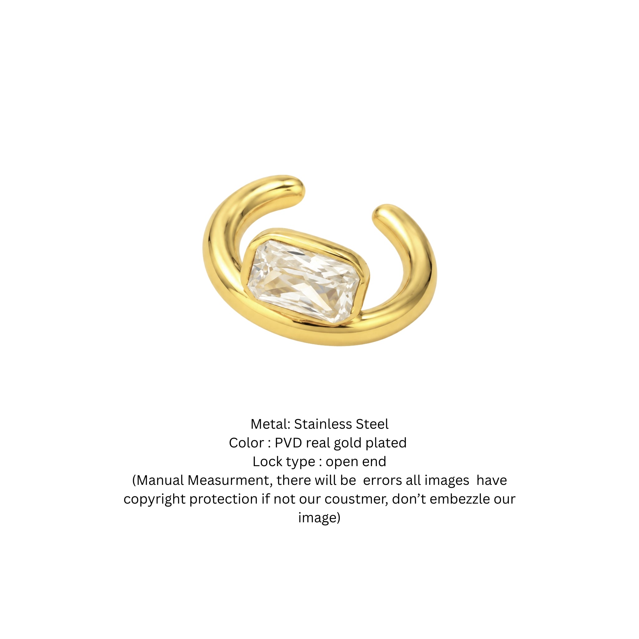 Gold Bezel-Set Emerald Cut Solitaire Ear Cuff