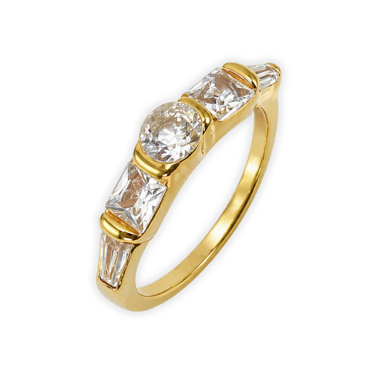 Eternal Radiance: Mixed-Cut Five-Stone Gold Band
