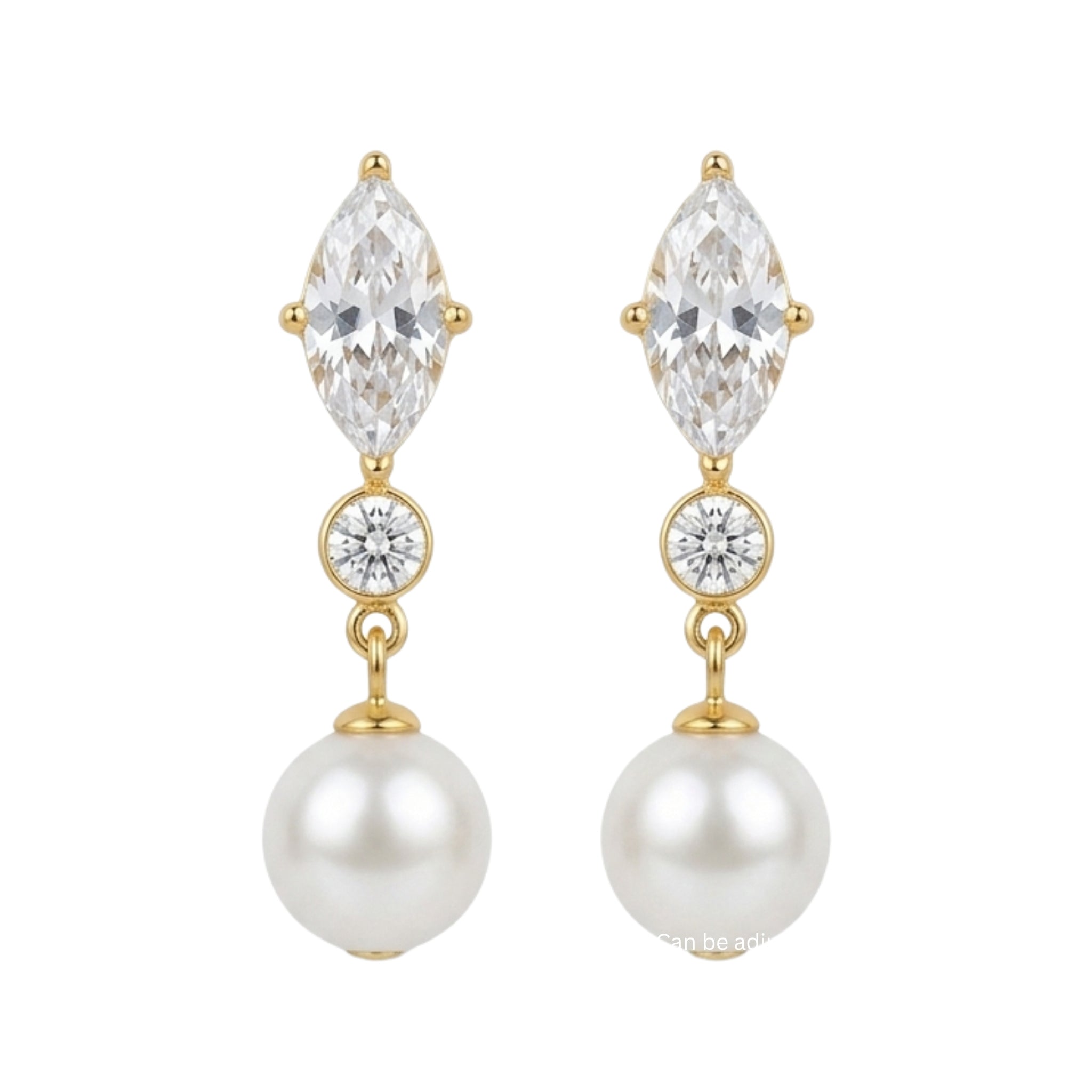 18K Gold PVD Plated Marquise CZ & Pearl Drop Earrings