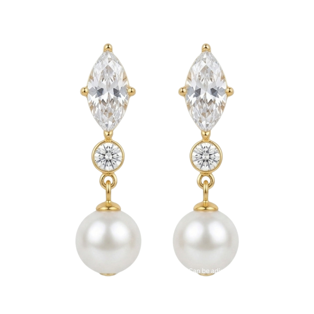 18K Gold PVD Plated Marquise CZ & Pearl Drop Earrings