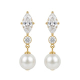 18K Gold PVD Plated Marquise CZ & Pearl Drop Earrings