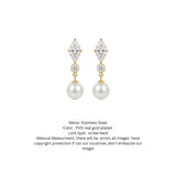 18K Gold PVD Plated Marquise CZ & Pearl Drop Earrings