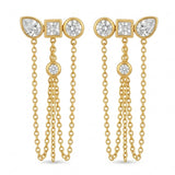 18K Gold PVD Plated Geometric CZ Triple Drop Chain Earrings