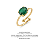 18K Gold Oval Green Emerald Adjustable Solitaire Ring