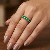 18k Yellow Gold Bezel-Set Emerald Cut Emerald Eternity Ring