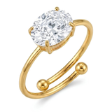 18K Gold Oval White Zirconia Adjustable Solitaire Ring