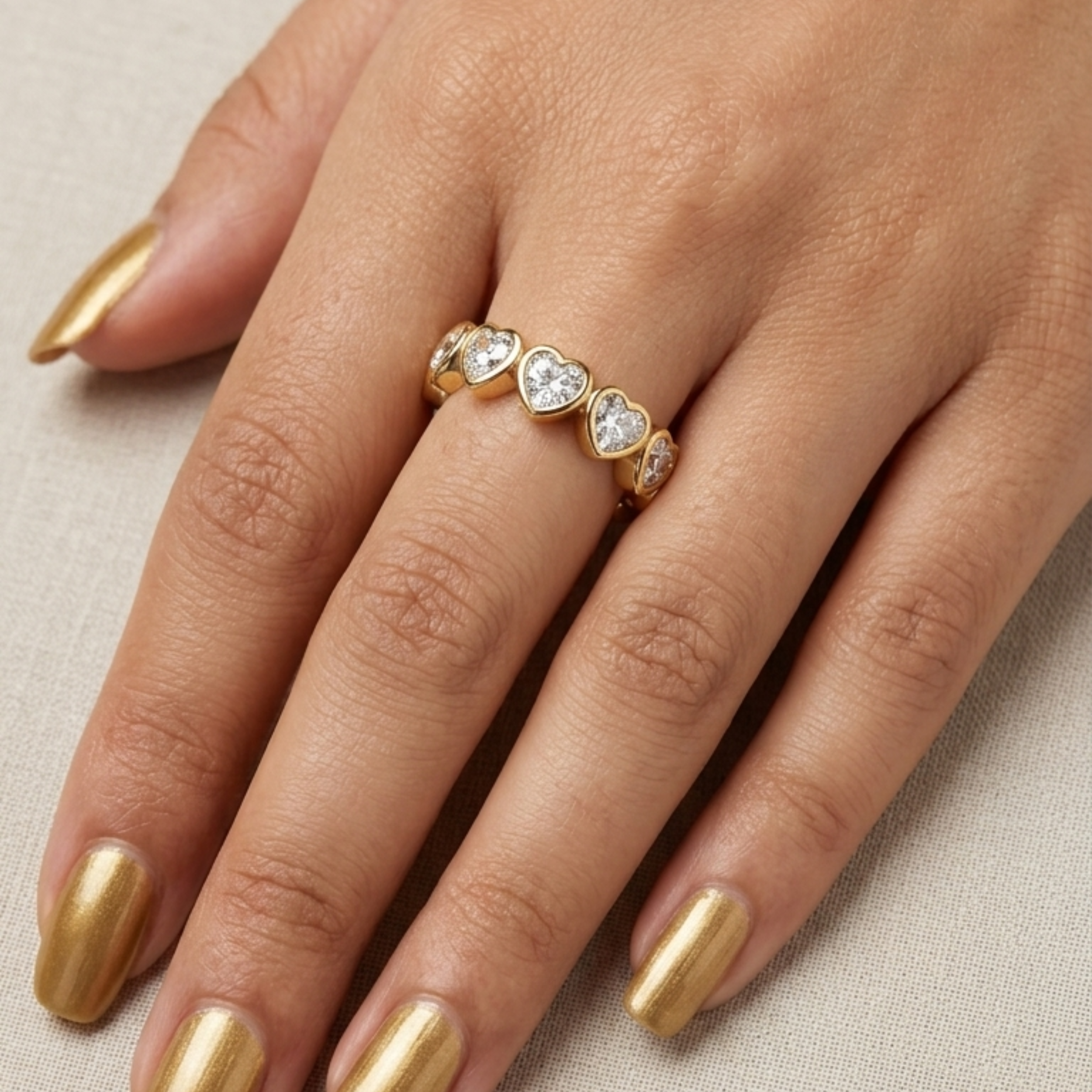 18K Gold Bezel-Set Heart Cut Diamond Eternity Ring