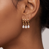18K Gold Plated Triple Hoop Drop Earrings with Pear-Cut Cubic Zirconia Dangles