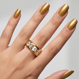Elegant 18K Gold Plated Baguette Cut Zirconia Statement Ring