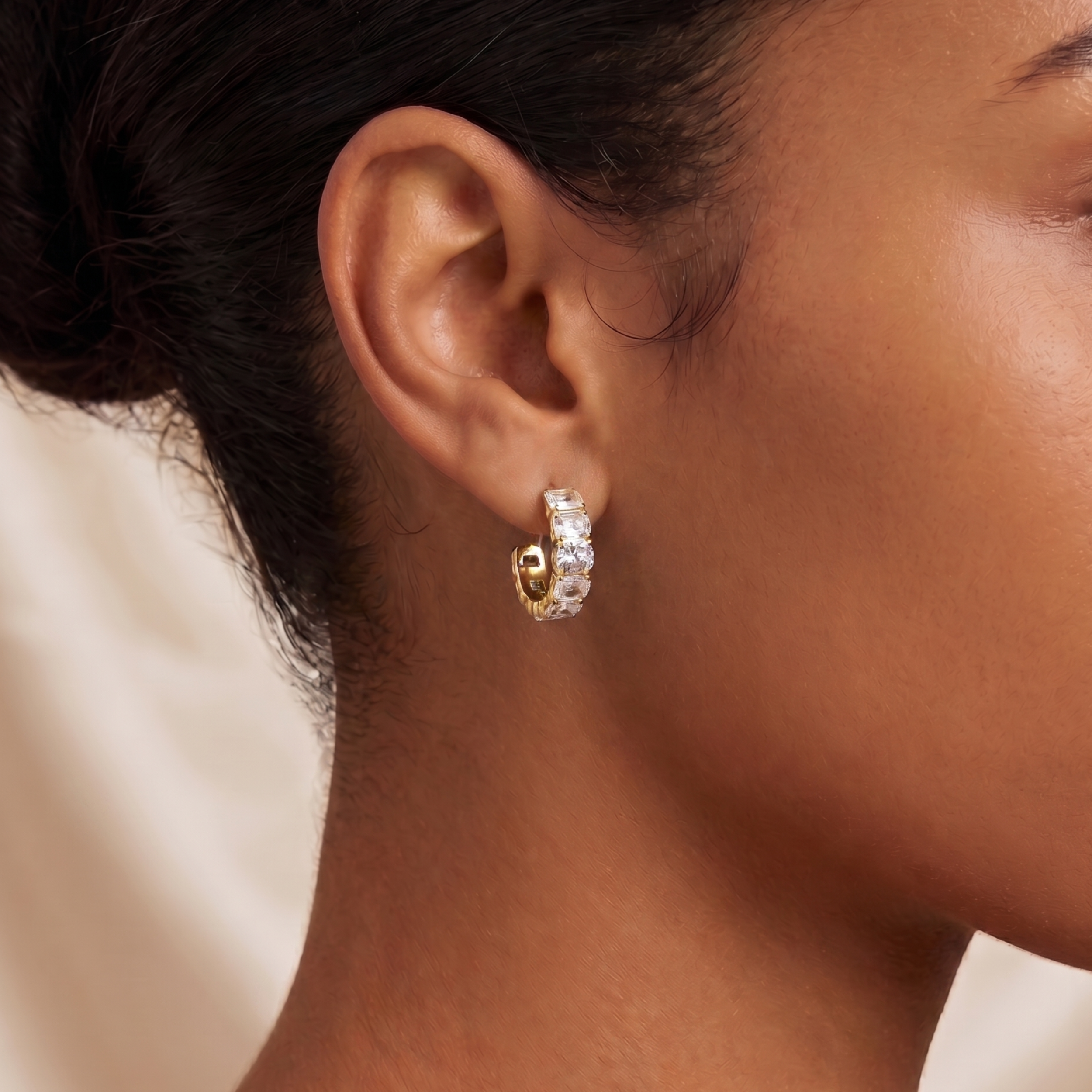 18K Gold Plated Clear Zircon Huggie Hoop Earrings