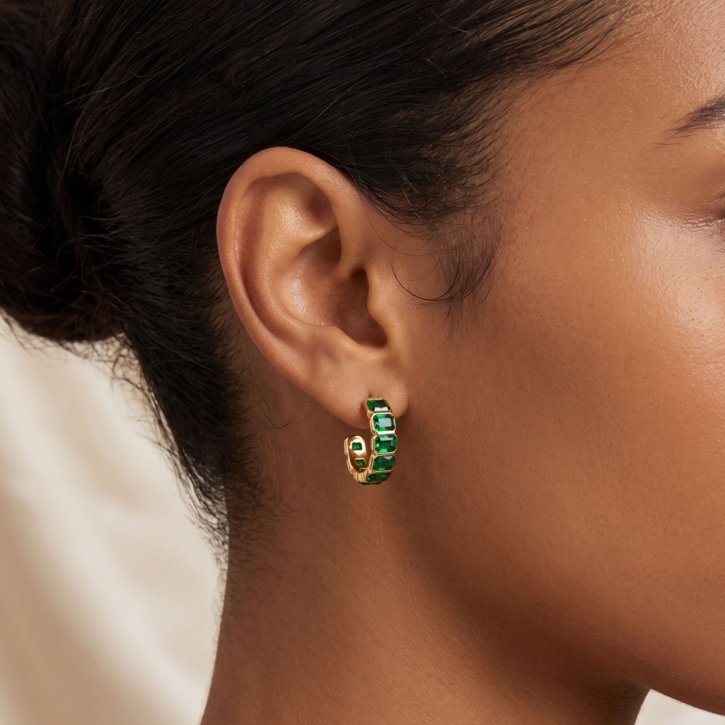 18K Gold Plated Emerald Green Huggie Hoop Earrings