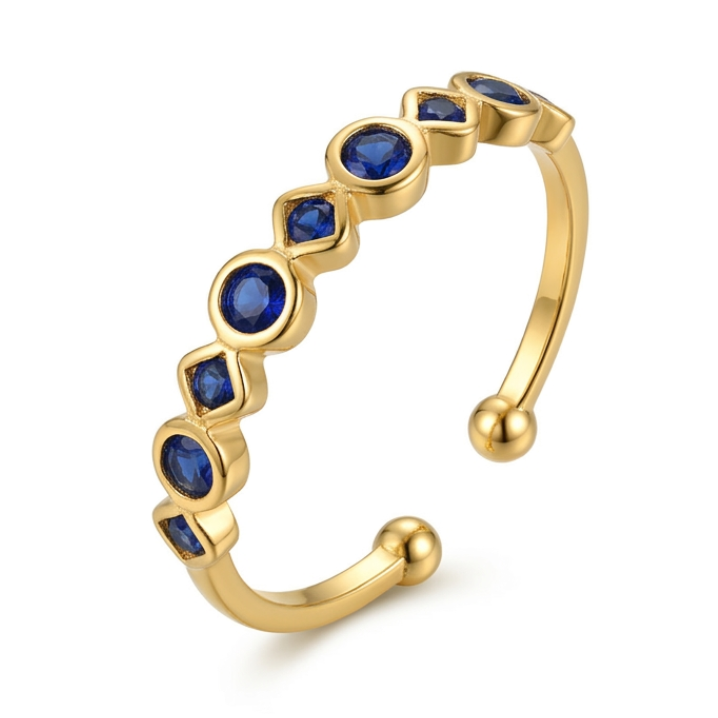 18K Gold Alternating Geometric Blue Sapphire Adjustable Eternity Band