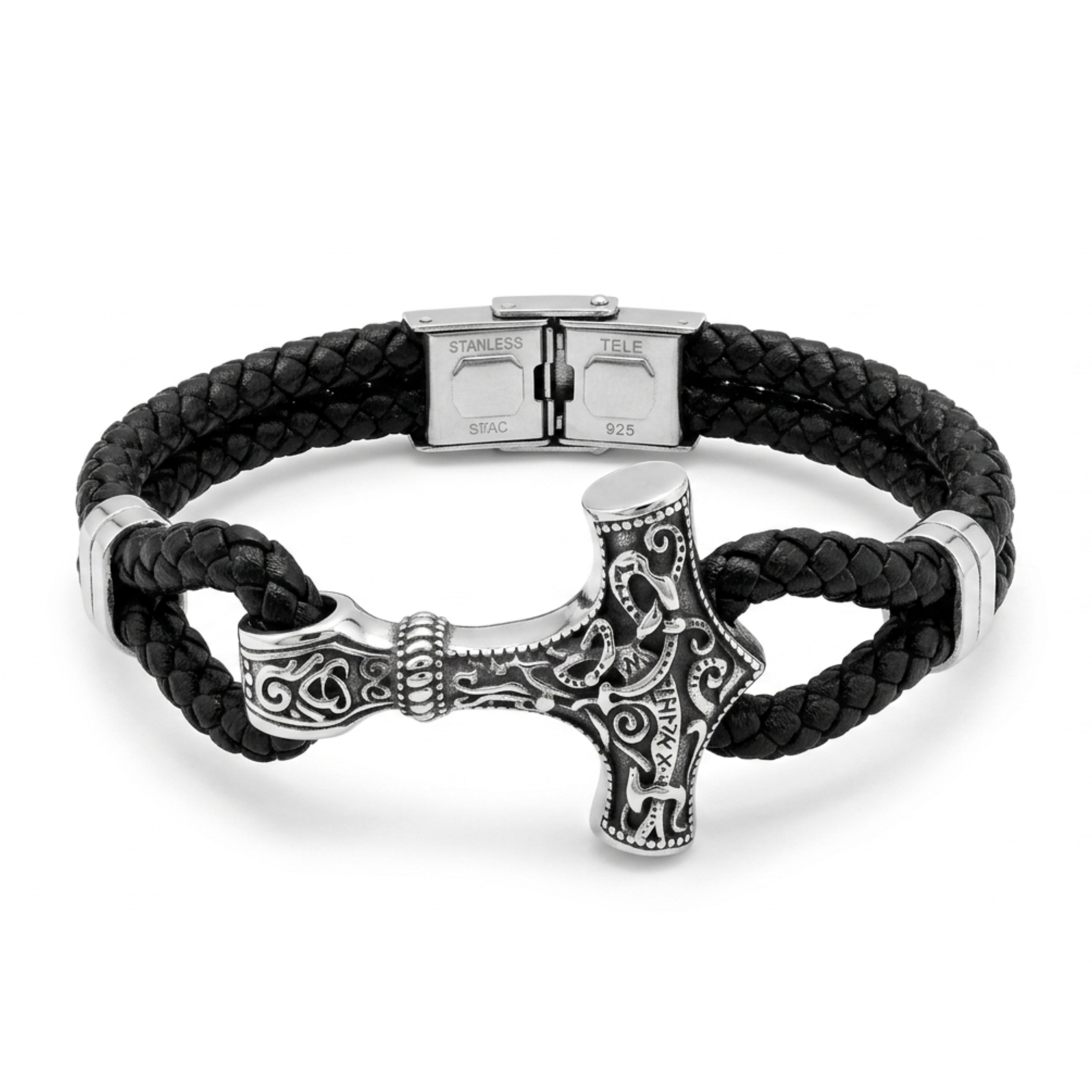 Norse Mjölnir Braided Leather Bracelet