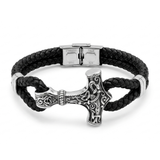 Norse Mjölnir Braided Leather Bracelet