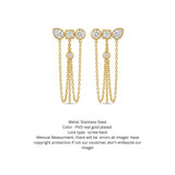 18K Gold PVD Plated Geometric CZ Triple Drop Chain Earrings