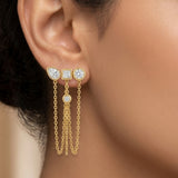 18K Gold PVD Plated Geometric CZ Triple Drop Chain Earrings