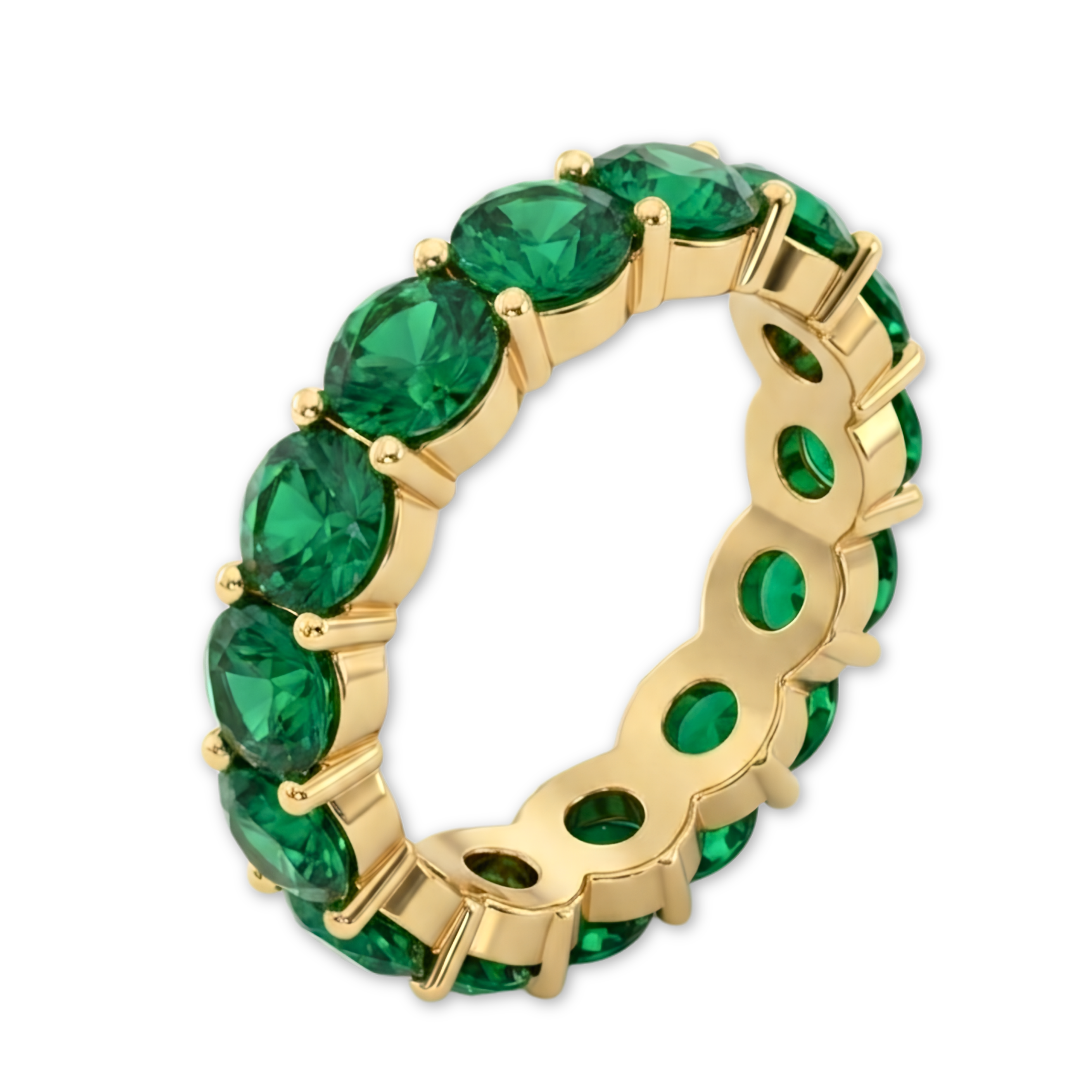 18K Gold Plated Emerald Green Zirconia Eternity Band Ring