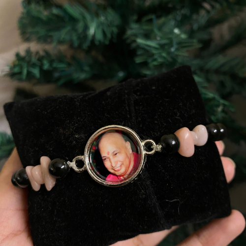 Divine Grace Black Tourmaline & Rose Quartz Guru Bracelet – Handcrafted Spiritual Devotional Mala