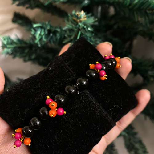 Spiritual Grace Black & Coral Beaded Bracelet