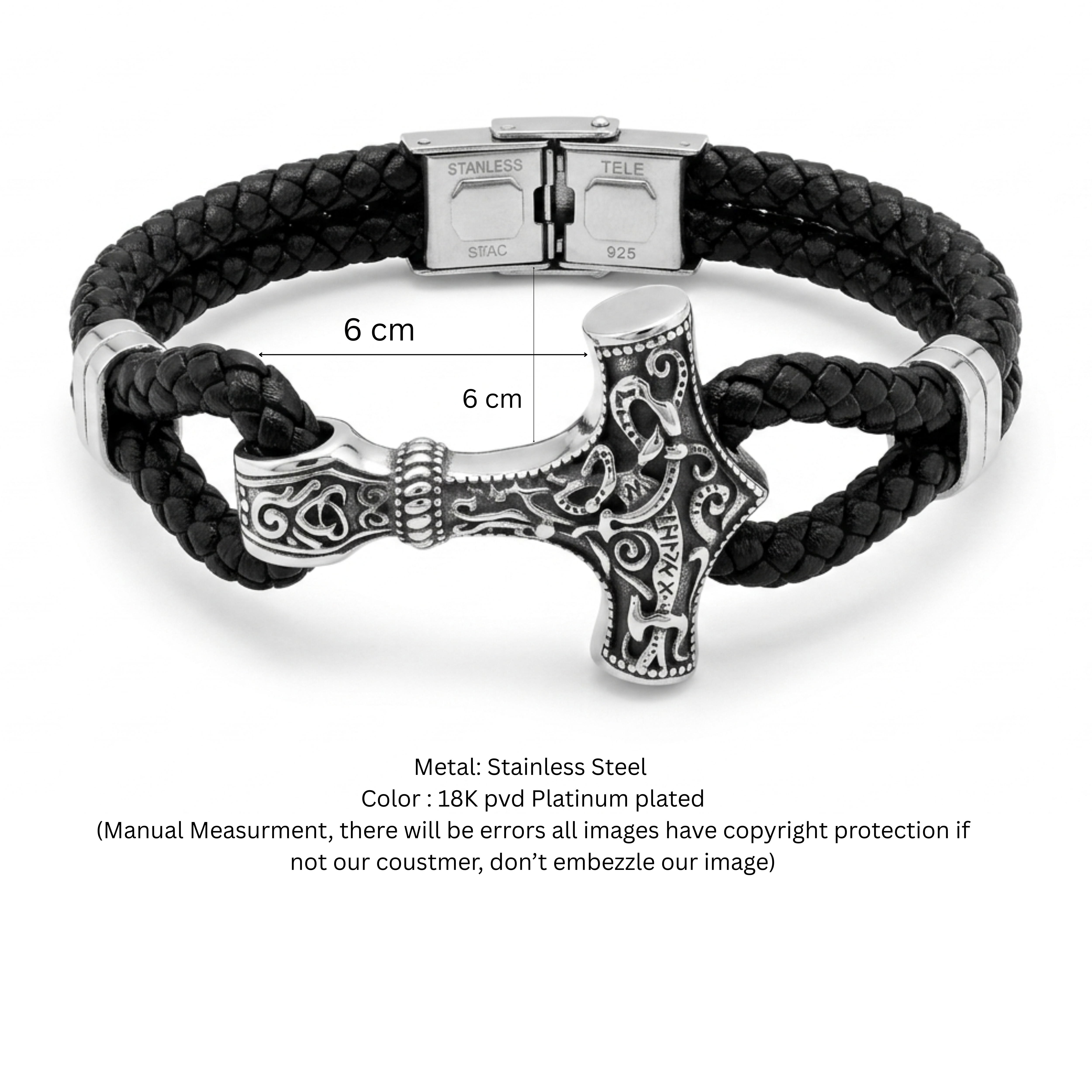 Norse Mjölnir Braided Leather Bracelet