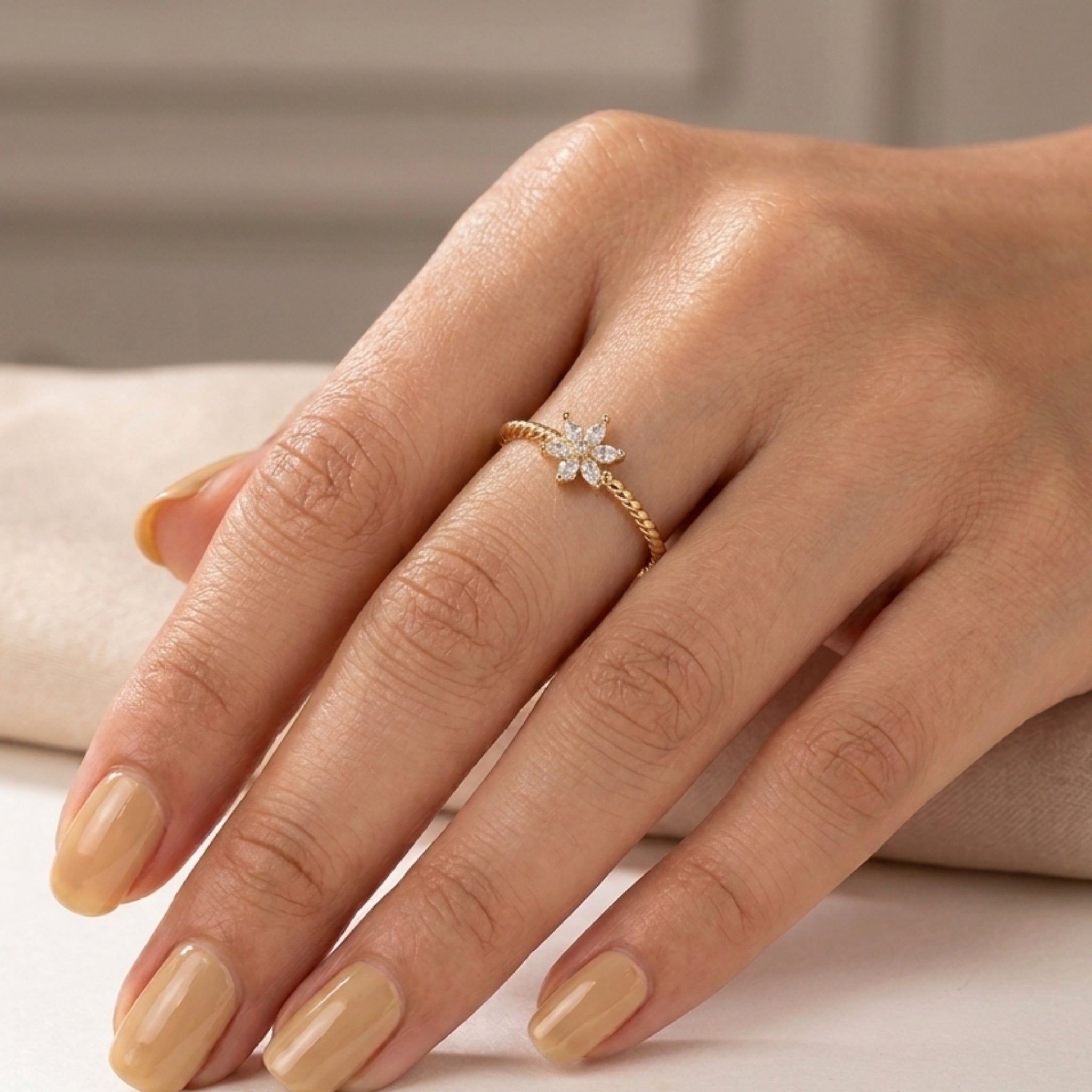 Blossom Marquise Floral Rope Ring