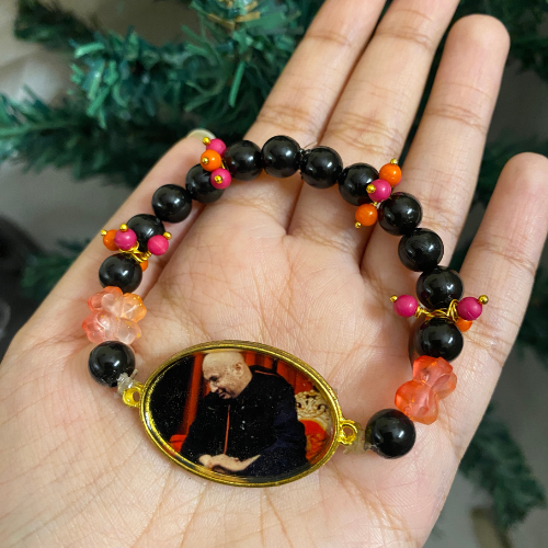 Spiritual Grace Black & Coral Beaded Bracelet