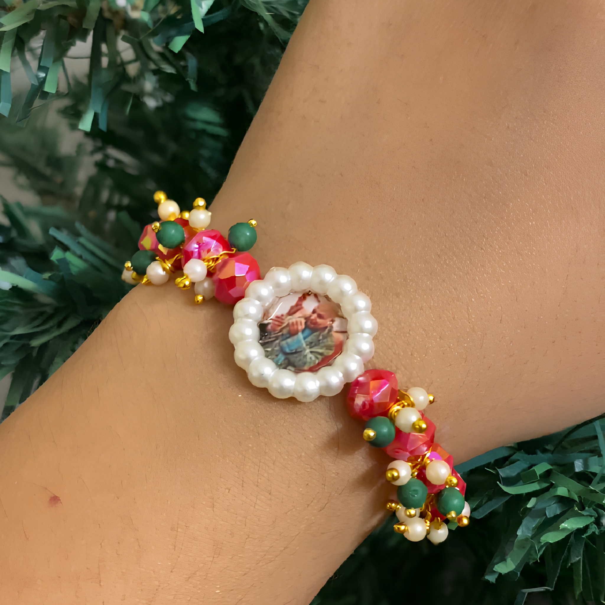 Divine Blessings Guru Ji Pearl & Faceted Rose Quartz Swaroop Bracelet