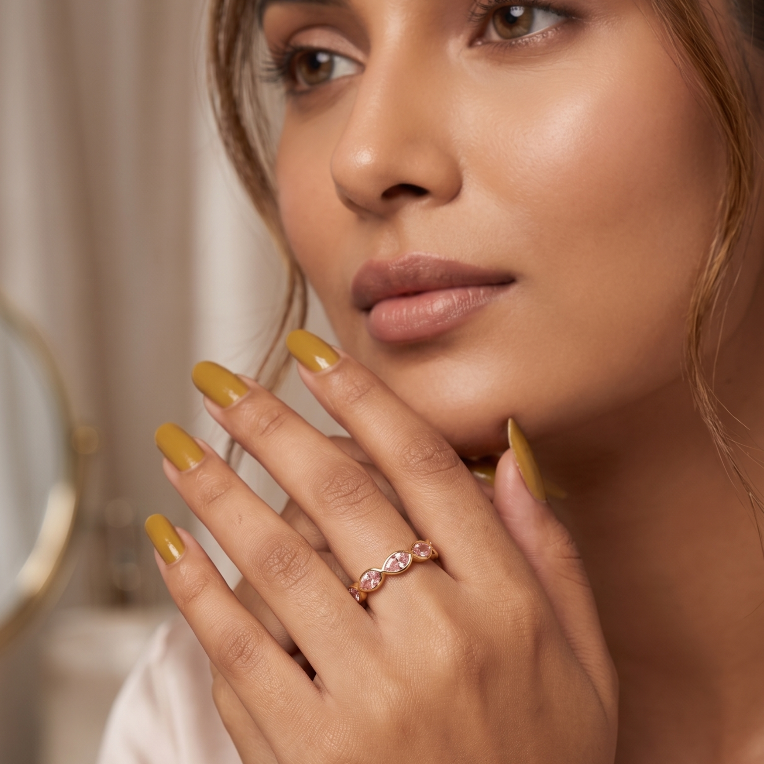 18K Gold Plated Pink Marquise Eternity Ring