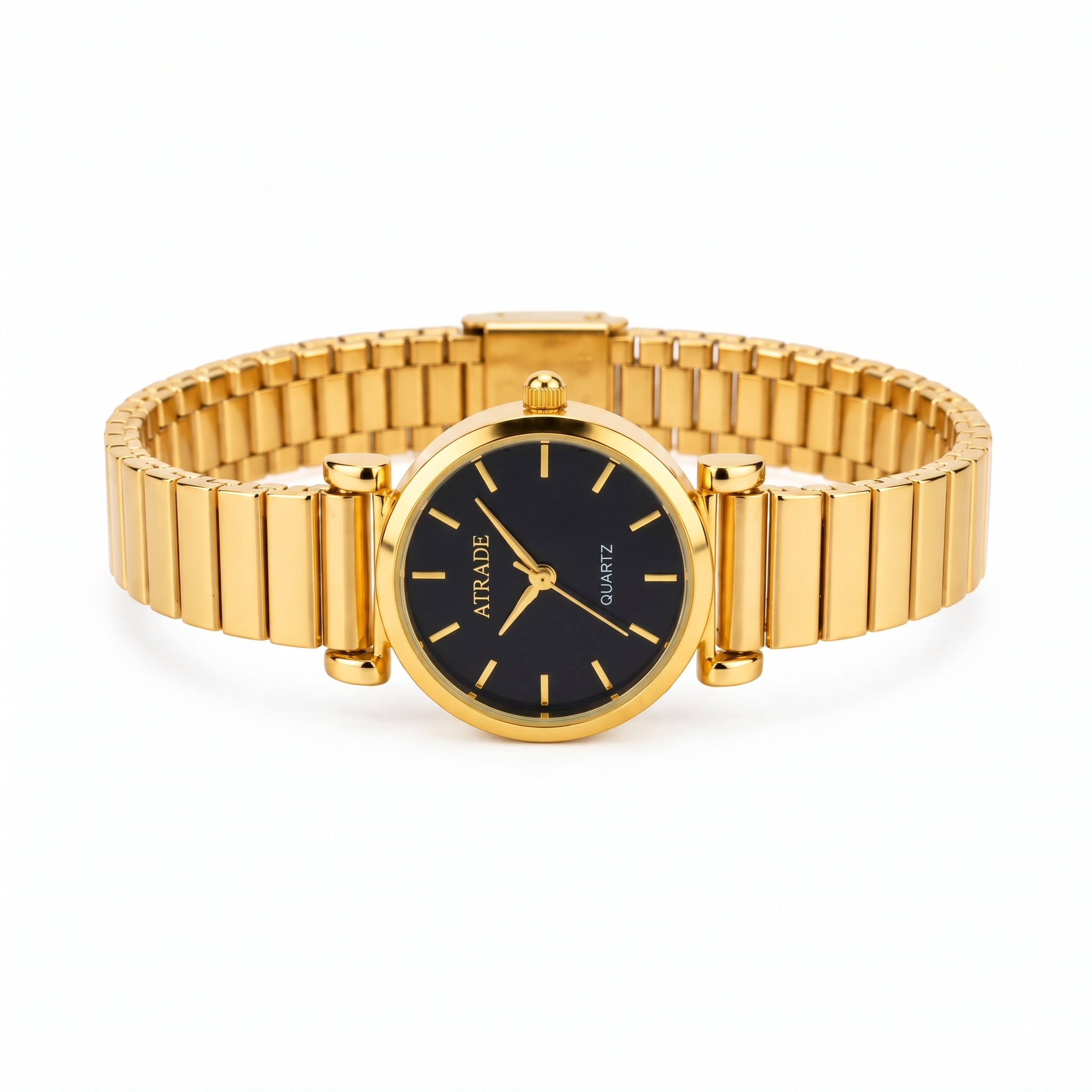 Women’s Gold-Tone Green Dial Analog Quartz Watch with Stretch Link Bracelet