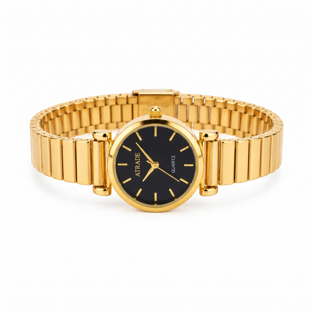 Women’s Gold-Tone Green Dial Analog Quartz Watch with Stretch Link Bracelet