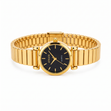 Women’s Gold-Tone Green Dial Analog Quartz Watch with Stretch Link Bracelet