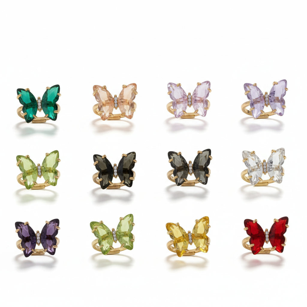 Crystal Butterfly Rings