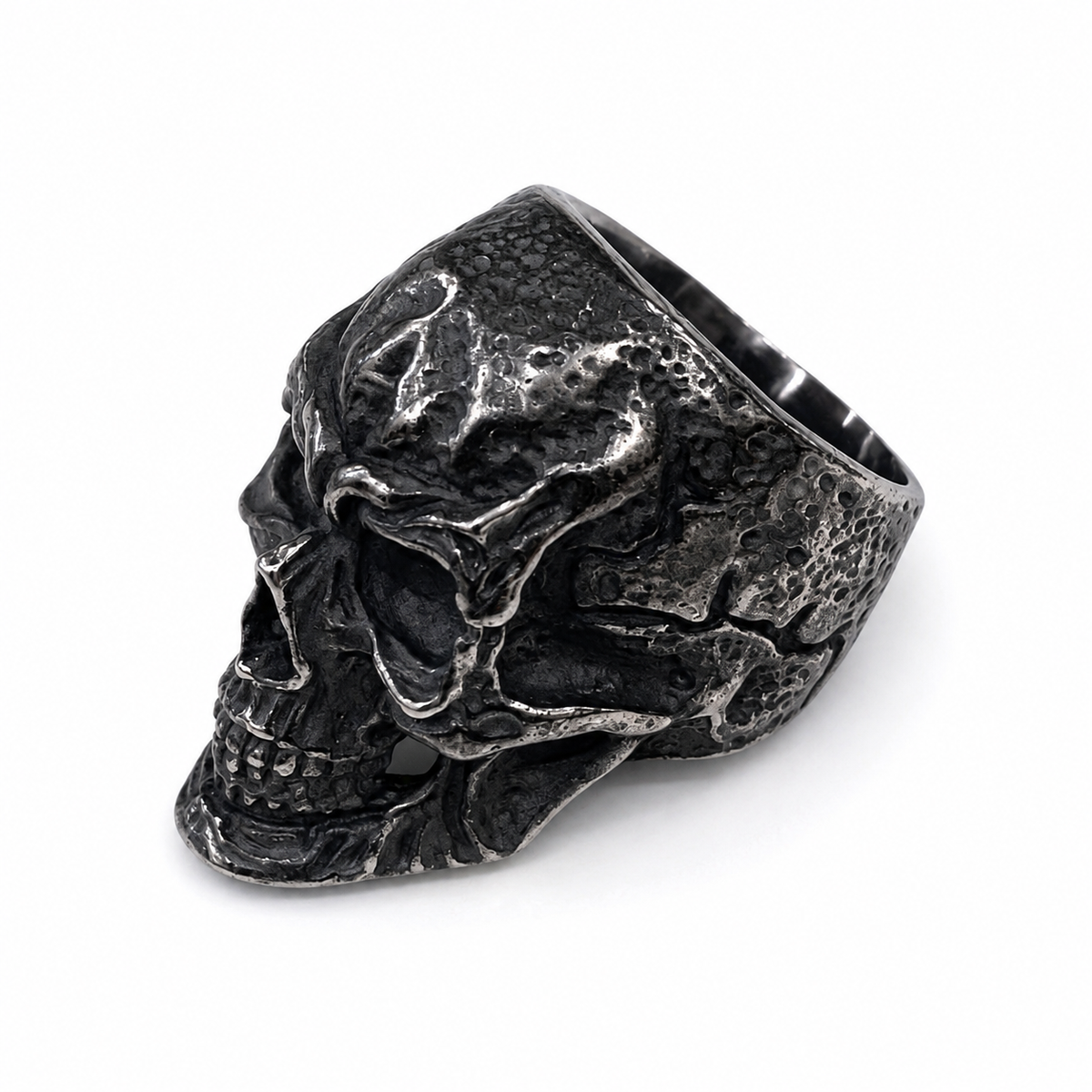 Rebellious Textured Skull Statement Ring