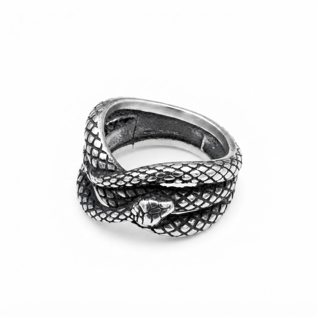 Men's Vintage Coiled Snake Wrap Band Ring in Antique Silver Finish