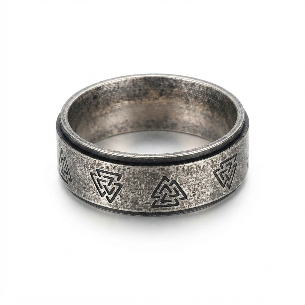 Men's Vintage Norse Valknut Symbol  Ring in Antique Silver Finish