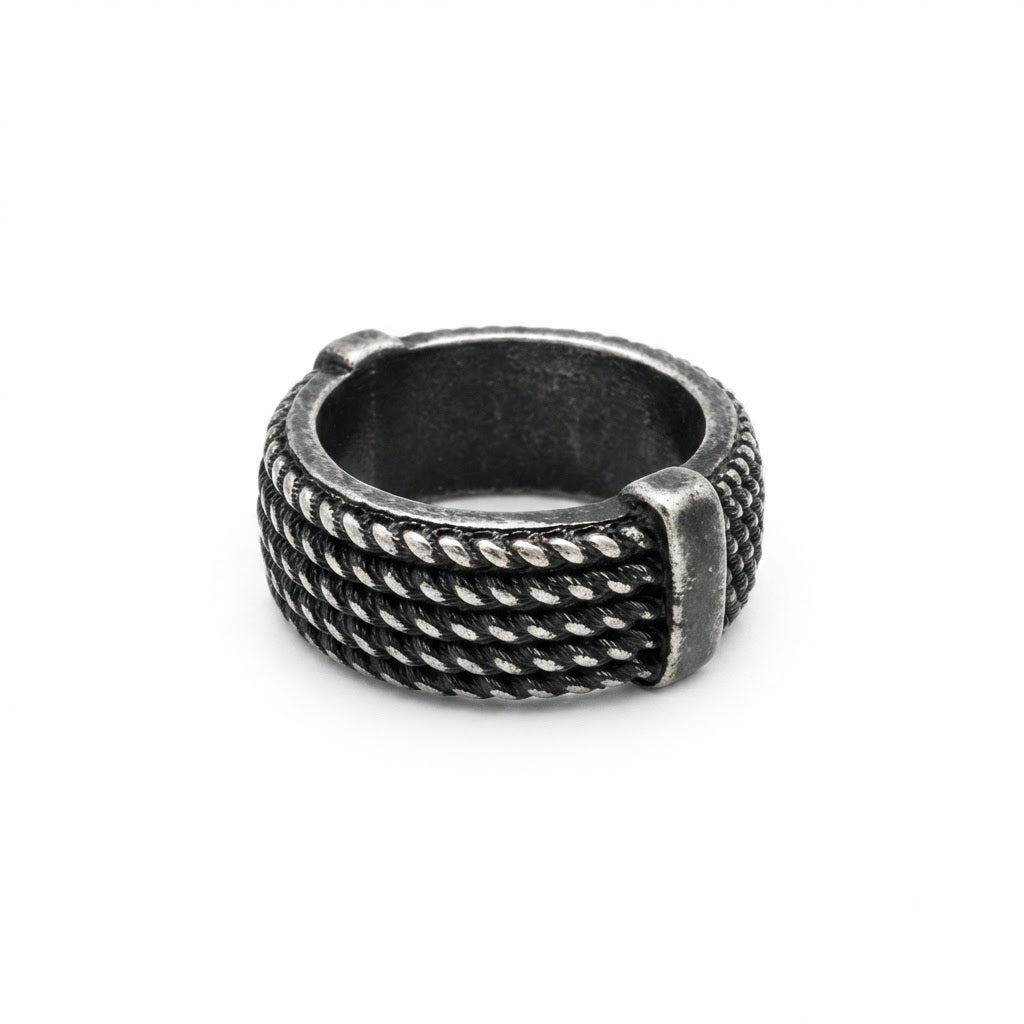 Men's Vintage Multi-Strand Rope Band Ring in Antique Silver Finish