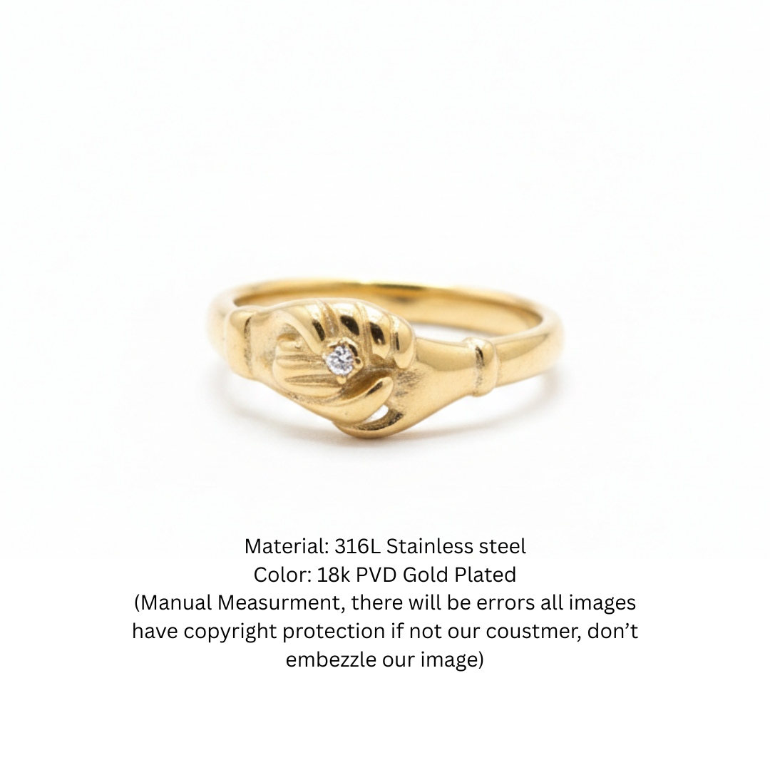 Vintage-Style Clasping Hand Motif Ring with Cubic Zirconia Accent