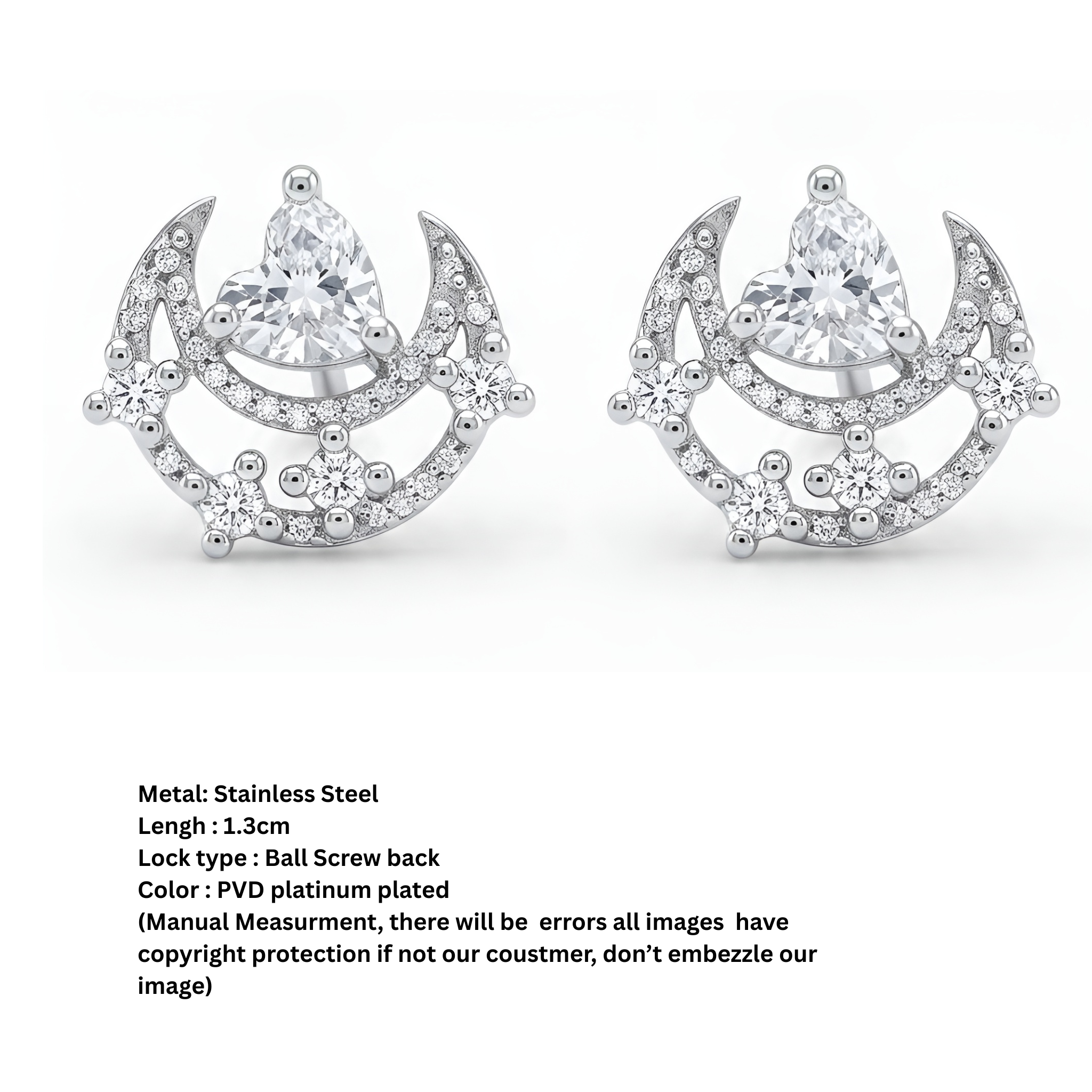 enchanted silver plated moon studs
