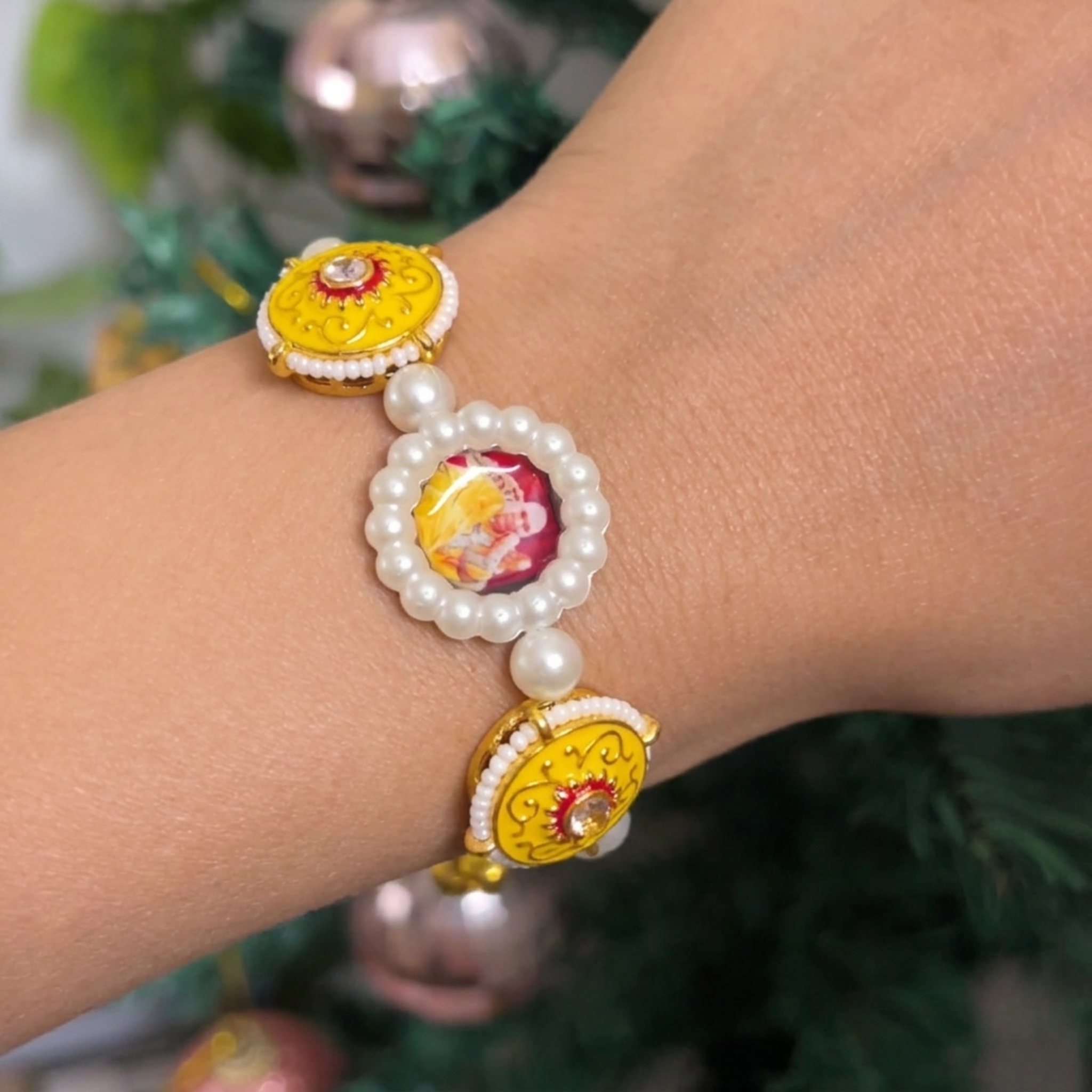 Traditional Meenakari Pearl Charm Bracelet