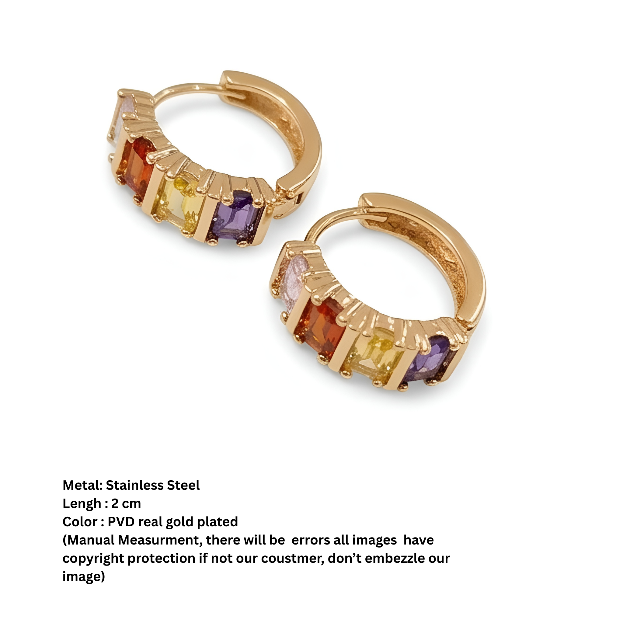 Prism Baguette Rainbow Huggie Hoops